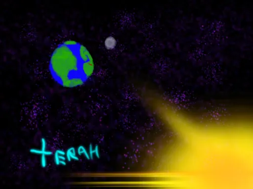 Earth and the Sun: the Earth and its moon in dark space, with sunlight coming up from the corner